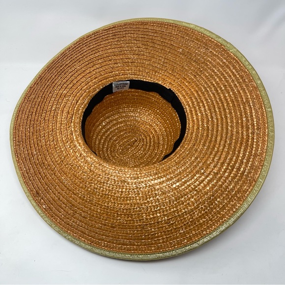 Vintage Wide Brim Straw Hat | Metallic Gold Ribbon Trim Sun Hat | Boho Resort - Picture 5 of 9
